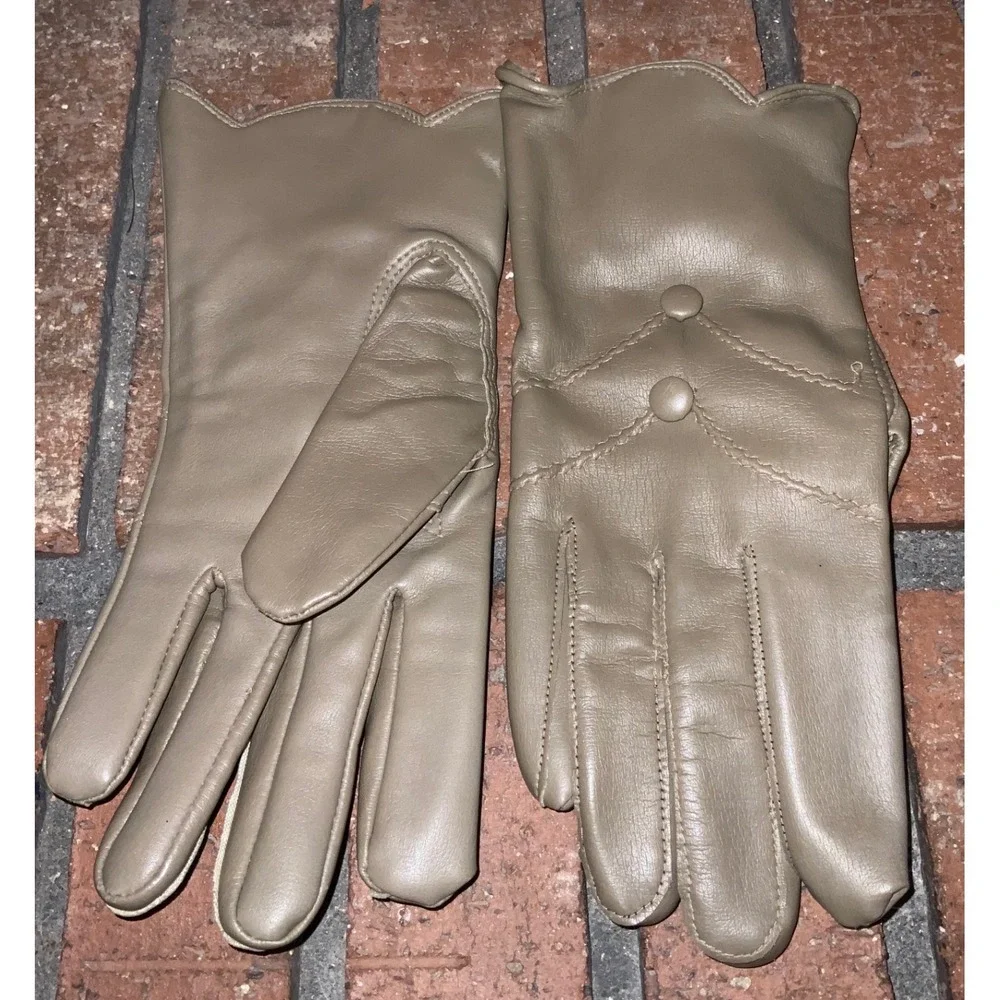 Vintage Womens‎ Faux Leather Brown Gloves Fleece Lined Size M/L